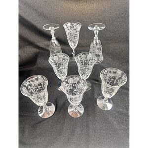7‎ Cambridge Rose Point Footed Ice Tea Tumblers Glasses Set of 7